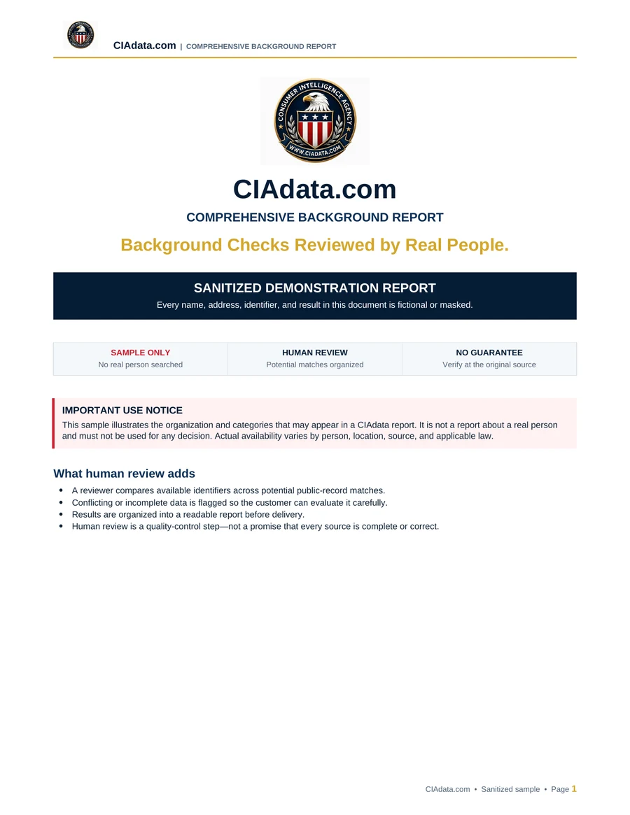 Cover of the CIAdata sanitized sample comprehensive background report